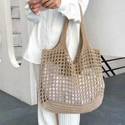 Summer Beach Bag For Women Shopper Tote Bag Shoulder Knit Bag Travel Crocheted Hollow Out Ladies Fashion Handbag