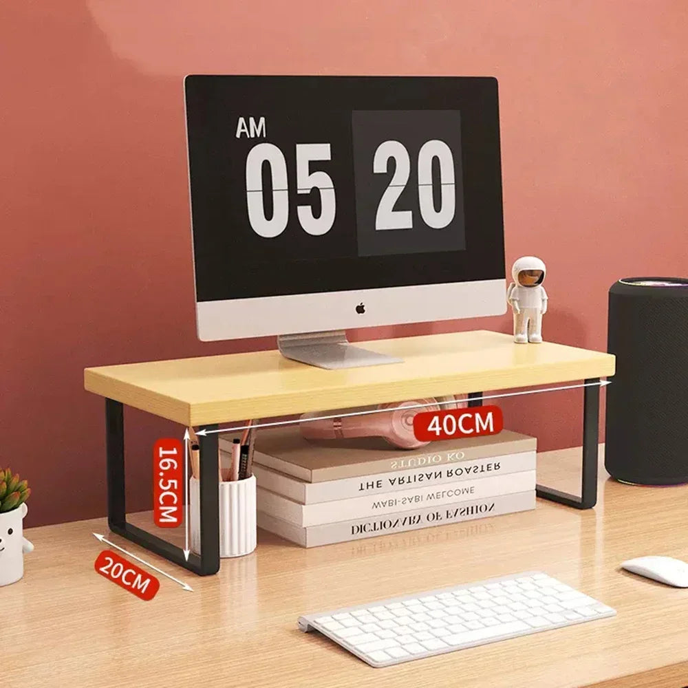 Monitor Stand Desktop Computer Stand Office Laptop Stand Storage Shelf Mini Wooden Desk Desk Shelves