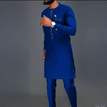 Pakaian Afrika untuk Lelaki Pakaian Tradisional Nigeria 2PC Baru Set Suit Perkahwinan Elegan Pakaian Lelaki Islam Agbada Muslim Mewah 