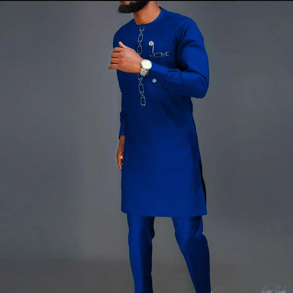 Pakaian Afrika untuk Lelaki Pakaian Tradisional Nigeria 2PC Baru Set Suit Perkahwinan Elegan Pakaian Lelaki Islam Agbada Muslim Mewah 