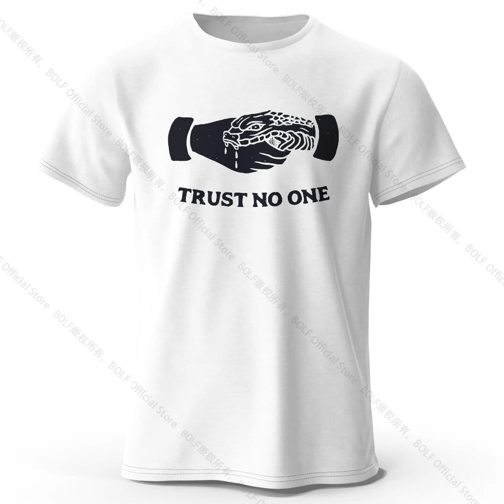 Men's Trust No One Printed T-Shirt 100% Cotton Harajuku Oversized Funny Graphic Tees for Men Women Summer Tops