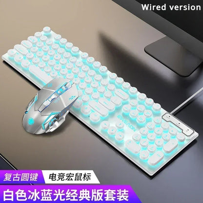 Eweadn GX330 Wired Keyboard Mouse Set ABS Keycaps Retro Punk Gaming Keyboard Mouse Headphones Family Office PC Gamer Laptop Gift