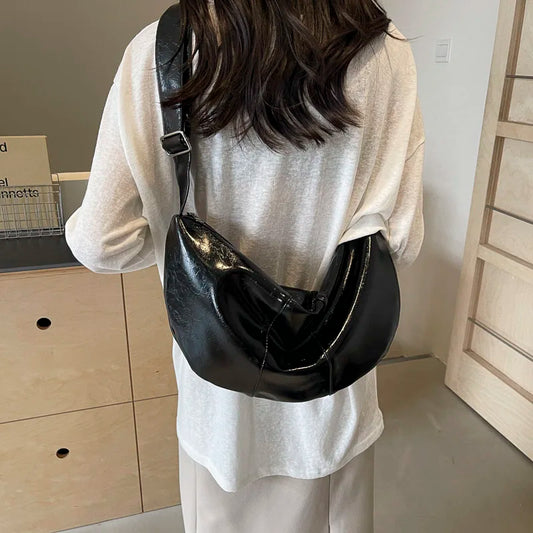 Beg Selempang Bulan Sabit Kulit PU Mewah untuk Wanita Beg Bahu Kasual Beg Hobo Dumpling Beg Merah Y2k Beg Utusan Perempuan 