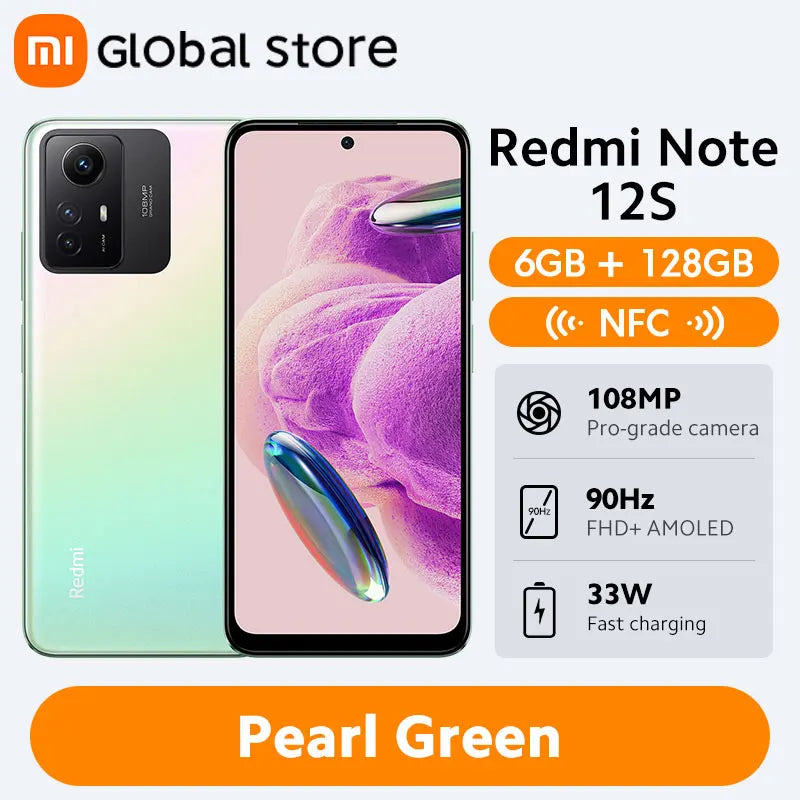 全球版小米 Redmi Note 12S 智能手机 MTK Helio G96 108MP 摄像头 5000mAh 90Hz 6.43 英寸 AMOLED 点显示屏 33W 快速充电