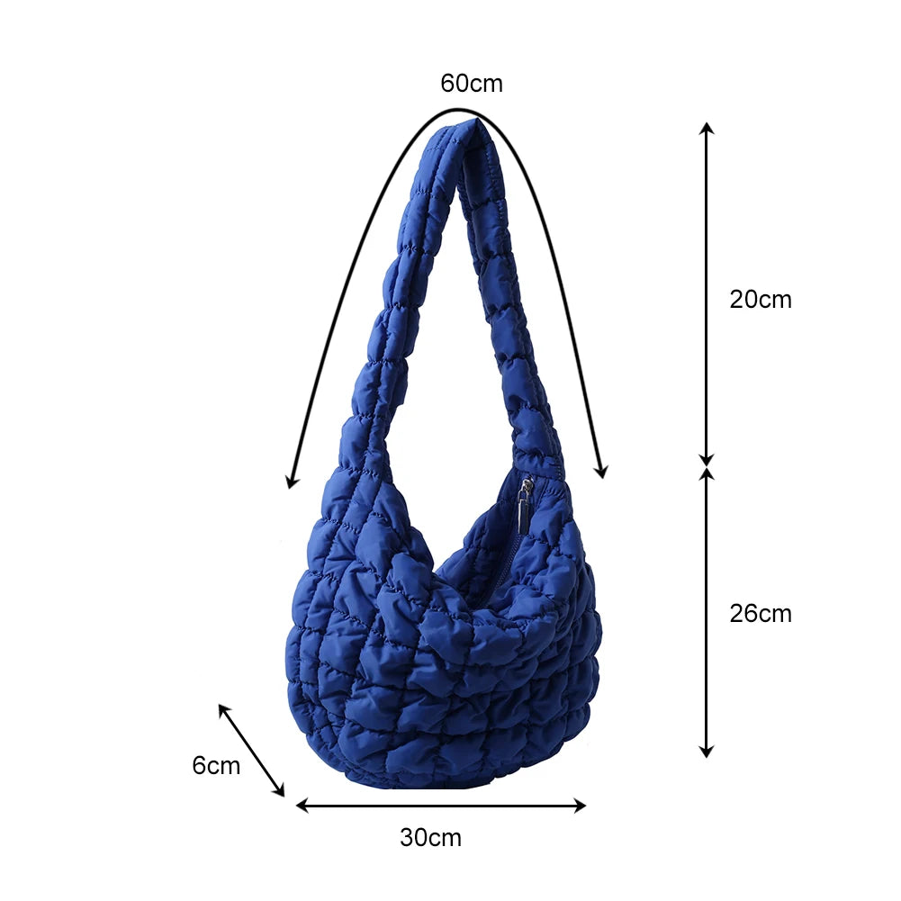 Beg Selempang Berlapis Empuk Baharu untuk Wanita Beg Bahu Awan Berlipat Bubbles Beg Tangan Berbentuk Baldi Tote Besar Beg Tangan Ruched 