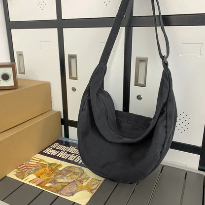 Solid Color Canvas Female Crossbody Bags For Women Large Capacity Shopping Messenger Bag Student Shoulder Bag Unisex School Bag