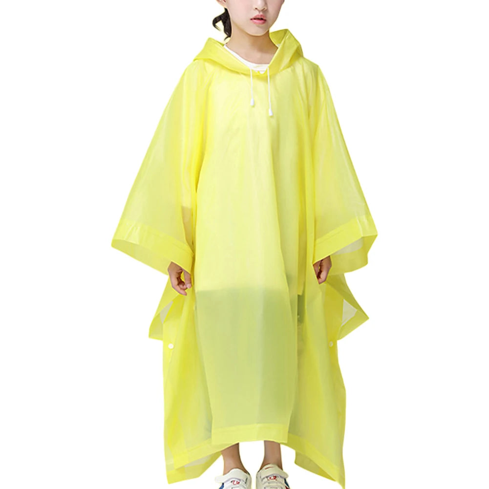 Outdoor Rainwear Reusable Rain Ponchos with Drawstring Hood Rain Gear Thicken EVA for Boys Girls for 6-12 Years Old Children