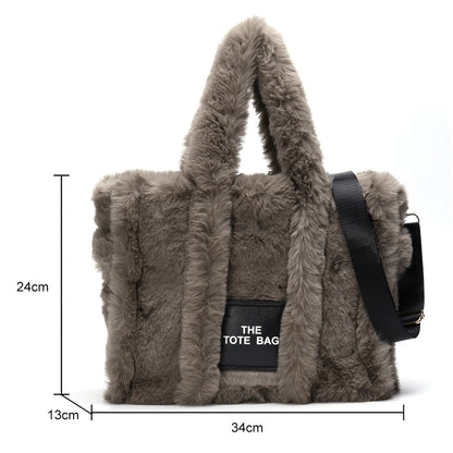 Winter Faux Fur Plush Tote Bag Women's Bag Letter Designer Large Capacity Handbag Shoulder Bag Purses Female Satchel Bags Bolsas