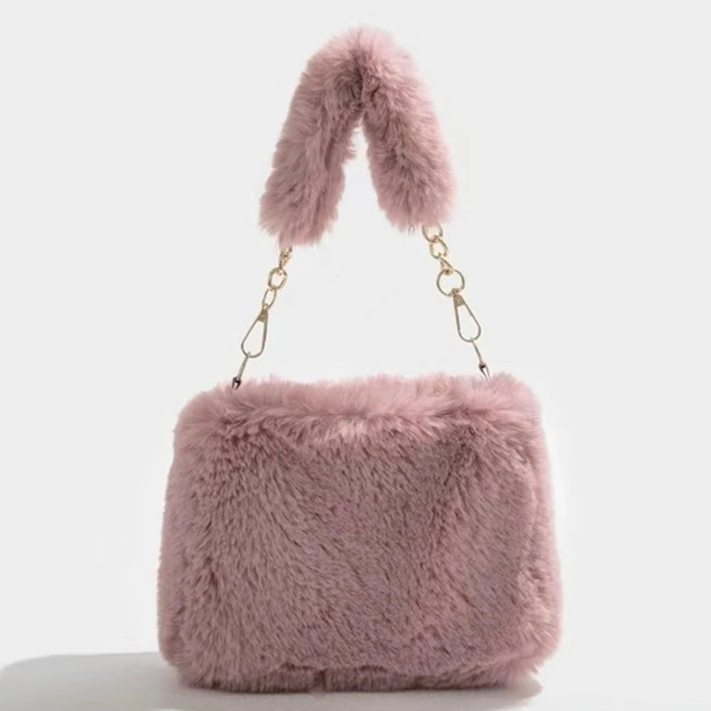 Women Plush Tote Handbag Casual Furry Satchel Bag Versatile Fluffy Shoulder Bag Soft Cute Fall Winter Female Purse