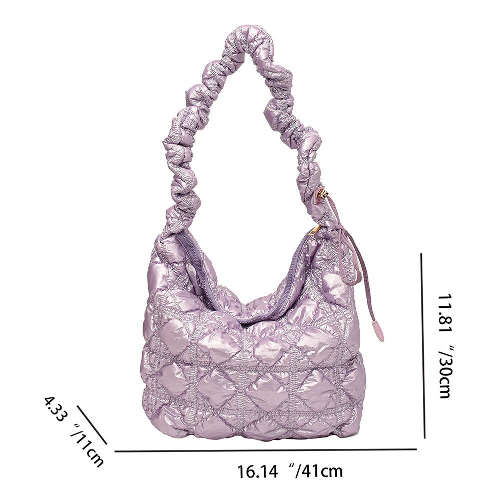 Beg Selempang Berlapis Empuk Baharu untuk Wanita Beg Bahu Awan Berlipat Bubbles Beg Tangan Berbentuk Baldi Tote Besar Beg Tangan Ruched 