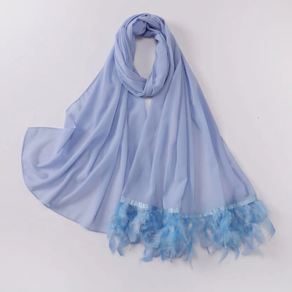 Ostrich Hair Plain Chiffon Hijab Women Scarves Handmade Feather Fashion Shawl Headwear Wrap Headscarf Scarf Foulard Scarf