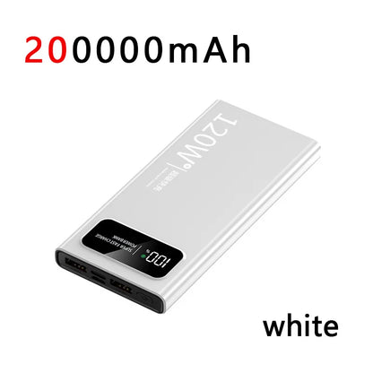 200000mAh Power Bank 120W Super Fast Charging High Capacity Battery Digital Display Power Bank For iphone Huawei Xiaomi Samsung