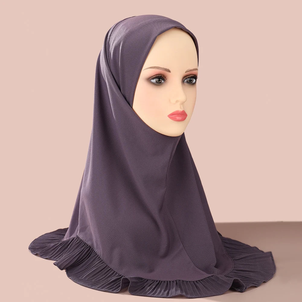 New Muslim Pullover Hat Malay Convenient Hijab Single-layer Ruffled Women's Scarf Hijab Solid Color Comfortable Hat Cap