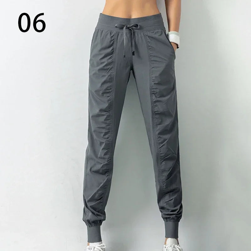 Sweatpants Fabric Drawstring Running Sport Joggers Quick Dry Athletic Gym Fitness with Two Side Pockets Exercise Women Pants