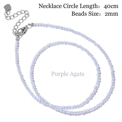 Fesyen Faceted 2mm Manik Kalung Mini Batu Asli Amethysts Kuarza Agat Choker Pesta Minimalis untuk Lelaki Wanita Hadiah Barang Kemas 