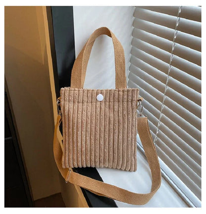 ISKYBOB Mini Tote Bag Women Corduroy Zipper Shoulder Bag Spring Summer New Fashion Handbag Single Shoulder Bag Crossbody Small