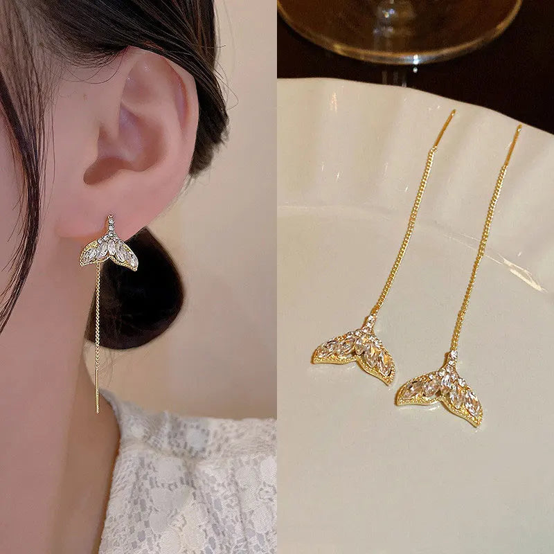 Anting-anting Panjang Rumbai Kupu-kupu Mutiara Kristal Biru Berlebihan Untuk Wanita Anting-anting Fesyen Korea Hadiah Barang Kemas Hari Lahir Harian 