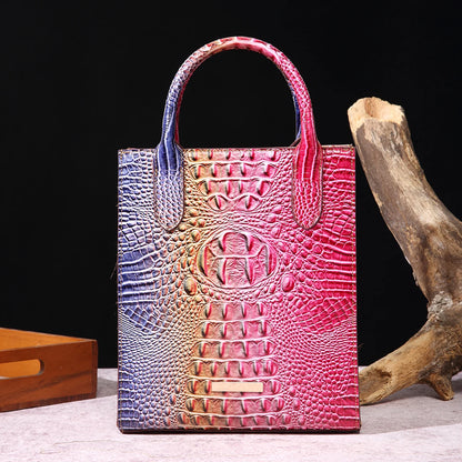 Vintage Crocodile Pattern Tote Bag Luxury PU Satchel Bag Women's Classic Handbag For Commute