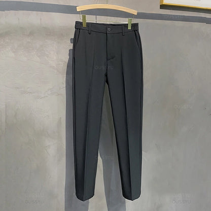 Spring Summer Men's Casual Pants Suit Pant Slim Fit Work Elastic Waist Jogging Business Trousers Male Black Grey Plus Size 40