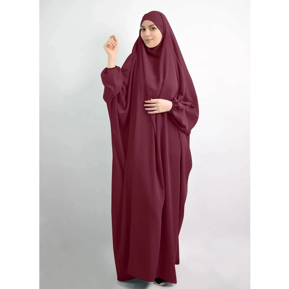 10 Colors Muslim Robe One Piece Solid Color Long Dress Ramadan Prayer Hijab Gilbab Women Hooded Veil Islam Dubai