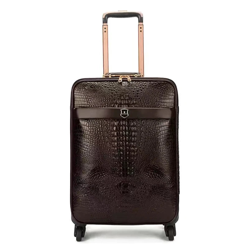 Genuine leather crocodile pattern trolley luggage universal wheel 16/20/24 inch luxury travel suitcase for men and women