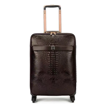 Genuine leather crocodile pattern trolley luggage universal wheel 16/20/24 inch luxury travel suitcase for men and women