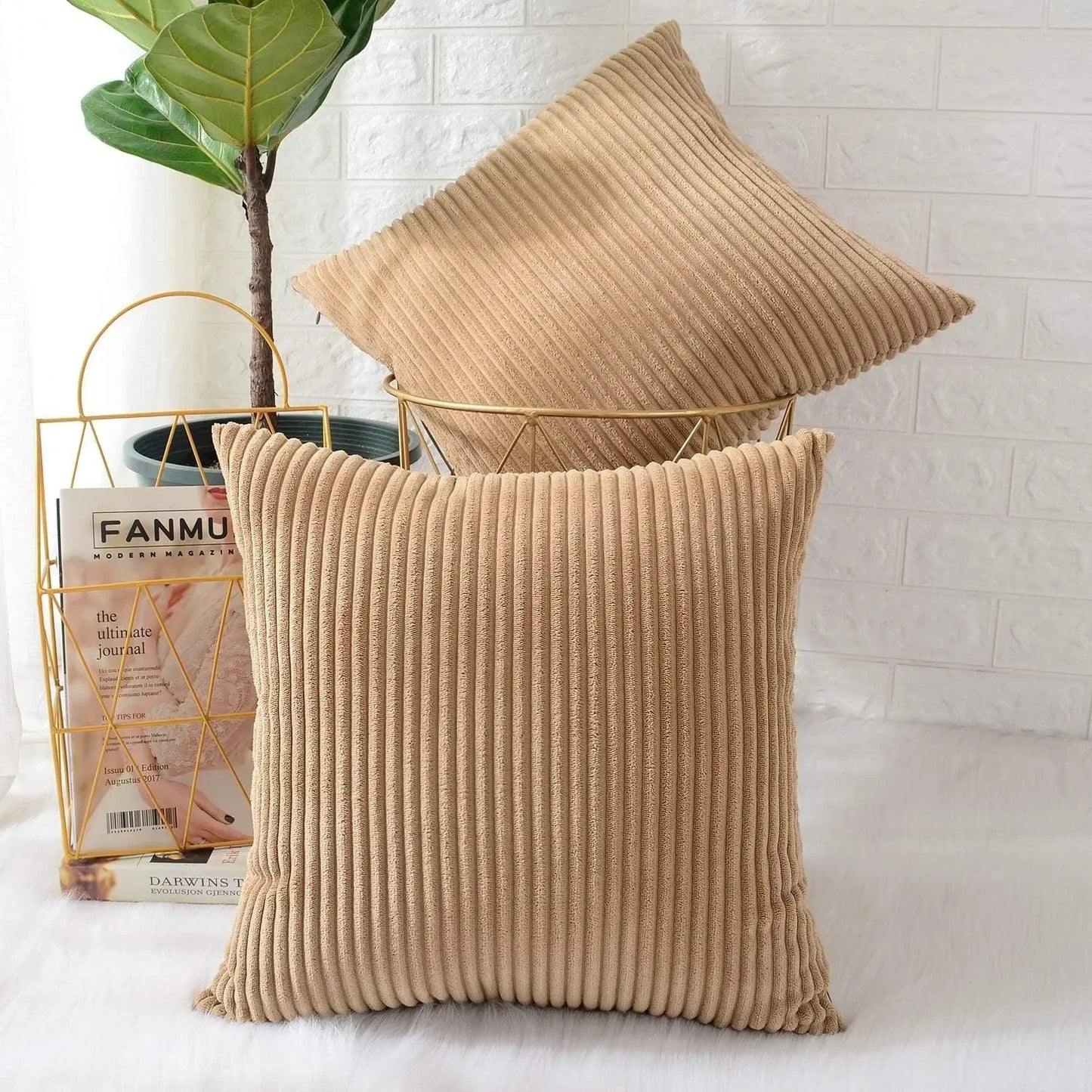 Christmas Green Corduroy Throw Pillow Covers 16/18/20 Soft Throw Pillow Cases Modern Stripes Couch Pillows for Living Room Home