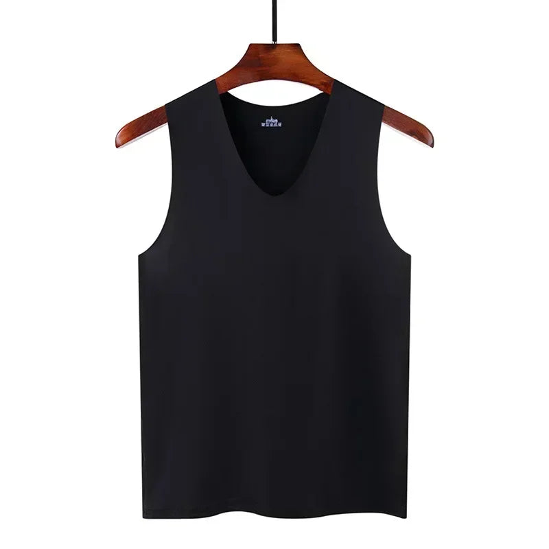 Summer Sports Ice Silk T-shirt Vest Man Gym Fitness Sleeveless Undershirt Underwears Traceless Slim Fit Breathable Singlet M-5XL