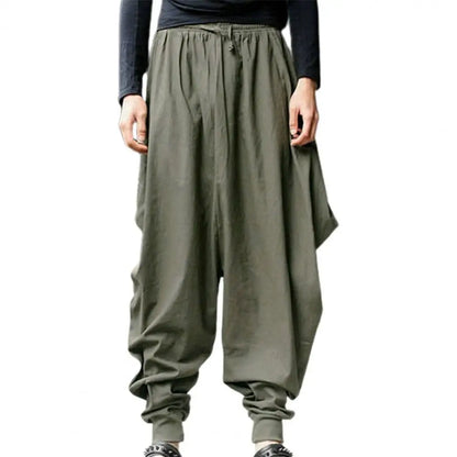 Men Harem Baggy Pants Men Hakama Linen Casual Wide Leg Mens Pants Japanese Trousers Men Cross-pants Crotch Pants Pantalon