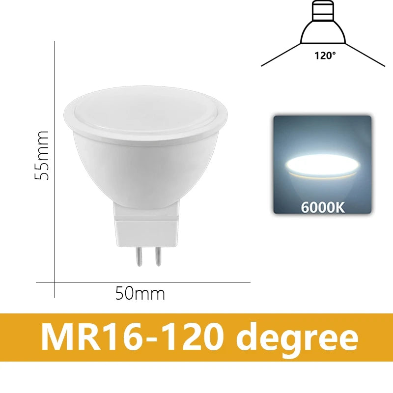 MR16 GU5.3 Lampu Sorot LED 220V AC110V AC/DC12V 3W-8W Sudut Rasuk 38/120 Darjah untuk rumah Mentol Lampu dalaman Penjimatan Tenaga untuk Meja 