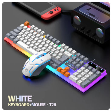 RAIKU T26 Three tone Luminous Keyboard Mouse Wired Mechanical Touch Gaming Mouse Keyboard Set