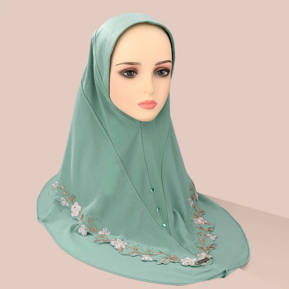 Malaysia Embroidery Floral 2 Layers Instant Hijab Muslim Wear Directly Islamic Shawls Arab Scarf Turban