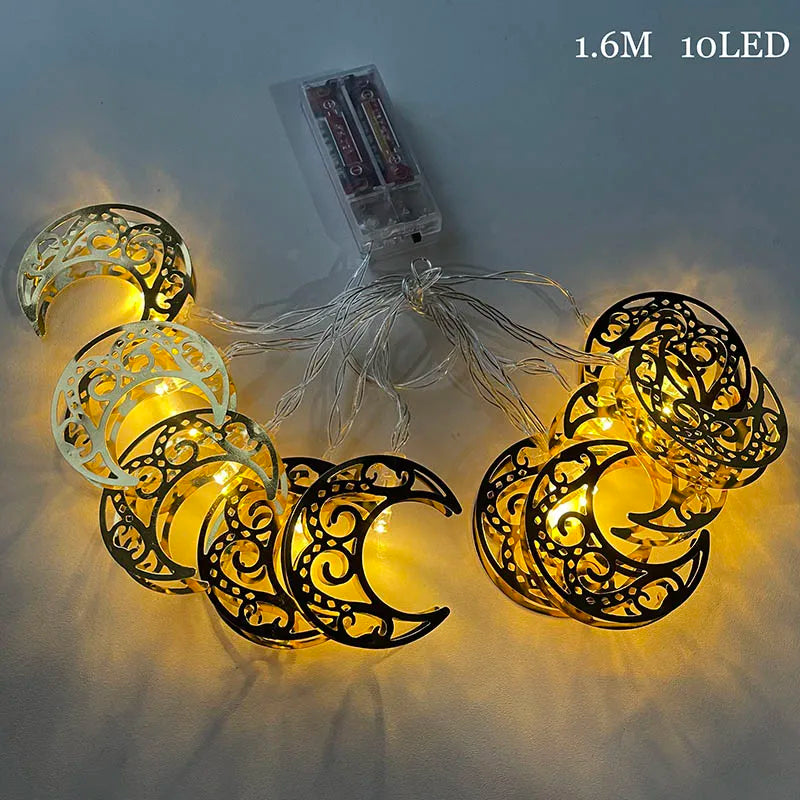 Ramadan Star Moon Castle Lampu Rentetan LED Eid Mubarak Hadiah Islam Muslim Ramadan Kareem Hiasan untuk Pesta Aidilfitri di Rumah 