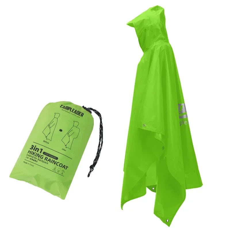 3 In 1 Hiking Raincoat Outdoor Motorcycle Cycling Rain Poncho Lightweight Long Rain Cover Used For Rain Jacket ,Mat ,And Canop