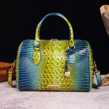 Beg Tangan Boston Timbul Buaya Ombre Beg Selempang Gaya Klasik Dompet Beg Kulit Wanita 