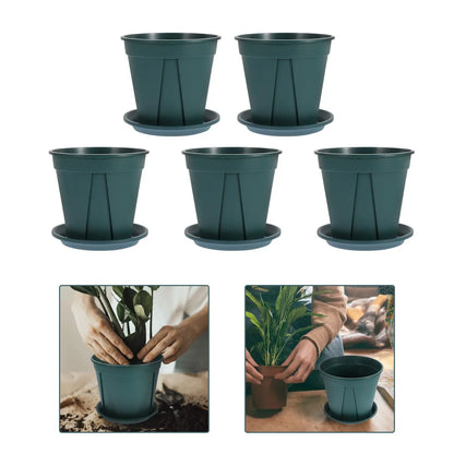 5 Sets Plant Pots Plastic Flower Pot Drainage Hole Trays Decorative Gardening Pots Window Box Planter Indoor