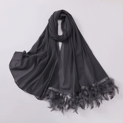 Ostrich Hair Plain Chiffon Hijab Women Scarves Handmade Feather Fashion Shawl Headwear Wrap Headscarf Scarf Foulard Scarf