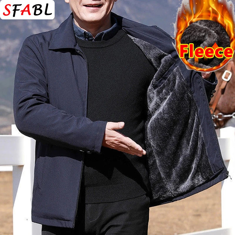 Thick Warm Fleece Lining Jacket Men Winter Solid Color Jackets for Men Casual Outerwear Coat Autumn Luxury Business Jacket Men