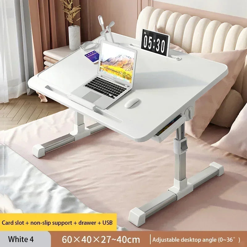 Foldable Lift Laptop Desk for Bed Adjustable Stand Portable Lap Table Breakfast Tray Desk with Drawer for Eating Working Gaming