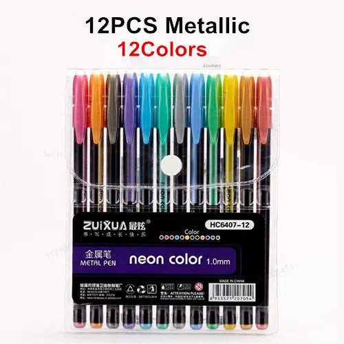 12Pcs/Set Ballpoint Pen Set Glitter Gel Pens For School Office Adult Coloring Book Journals Drawing Doodling Art Markers Gel Pen