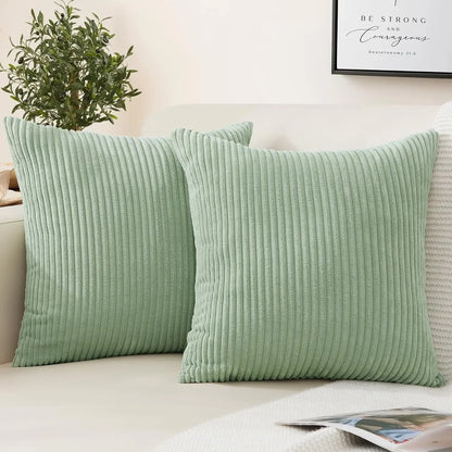 Christmas Green Corduroy Throw Pillow Covers 16/18/20 Soft Throw Pillow Cases Modern Stripes Couch Pillows for Living Room Home