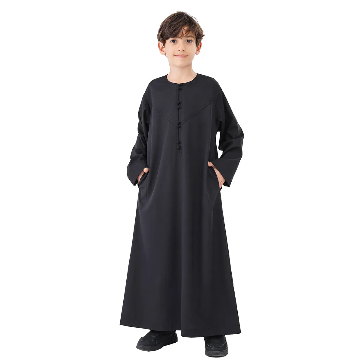 Arab Muslim Kids Boy Jubba Thobe Abaya Satin Long Dress Kaftan untuk Anak-anak Pakaian Islami Jubah Panjang Dress Dubai Arab Ramadan 