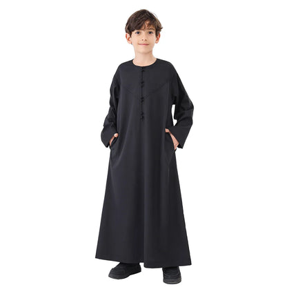 Arab Muslim Kids Boy Jubba Thobe Abaya Satin Long Dress Kaftan untuk Anak-anak Pakaian Islami Jubah Panjang Dress Dubai Arab Ramadan 