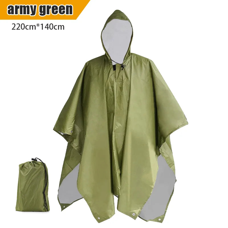 3 in 1 Multifunctional Raincoat Waterproof Rain Poncho Cover Outdoor Camping Clothes Shelter Tent Military Emergency Raincoat