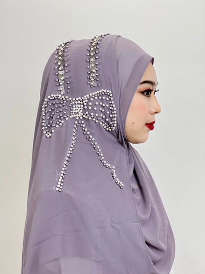 Muslim Big Bow Hijab Beaded Hijab Send Decorative Arab Hijab Women Hijab Shiny Soft Easy to Wear Hijab Turkey Head Wrap Scarf