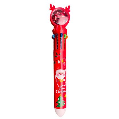 Christmas Ballpoint Pen 10 Color Ball Point Pens Birthday Holiday Stationery All-In-One Colorful Multi-Function Marker Pen