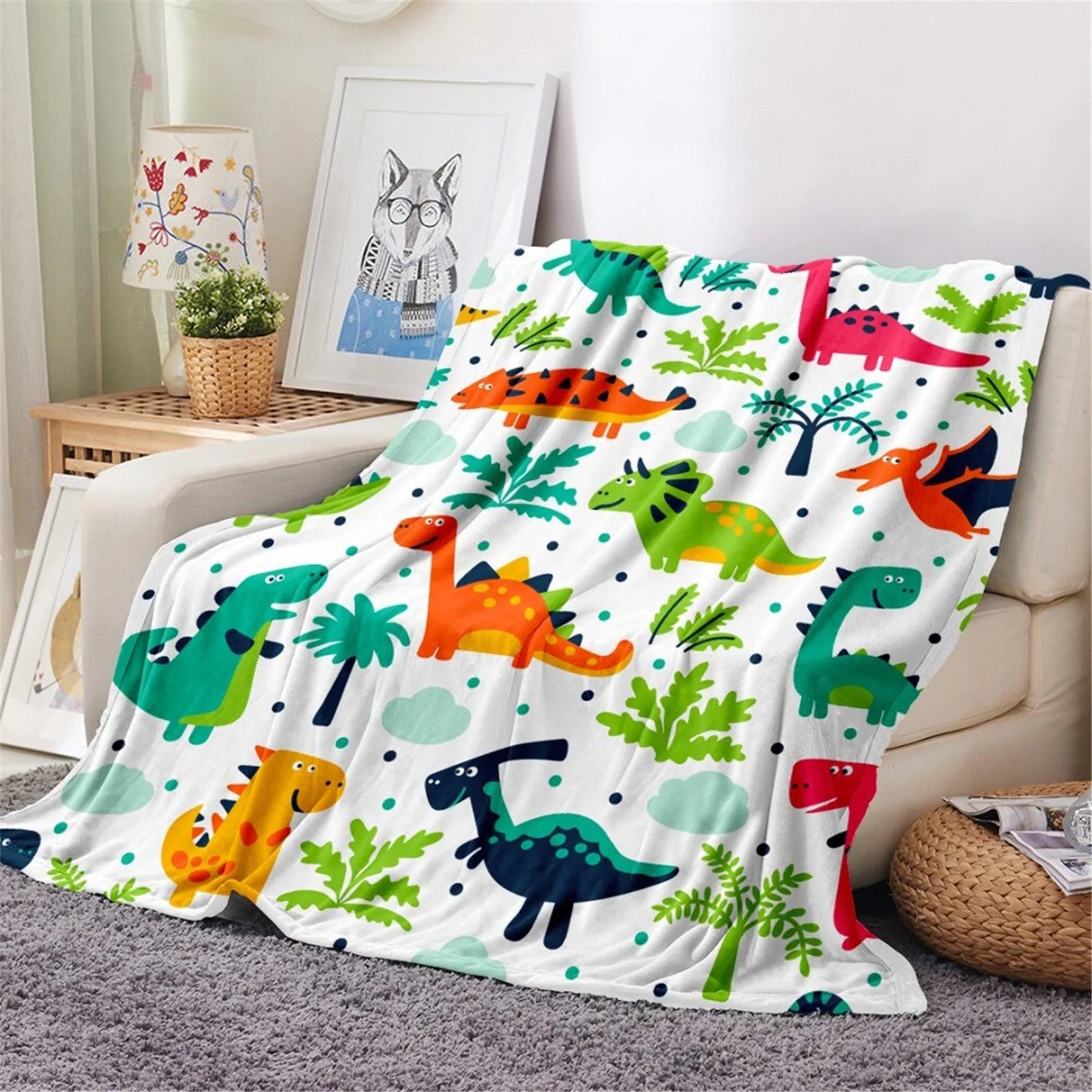 KACISSTY Cartoon Dinosaur Baby Blanket Soft Flannel Throw Blanket for Chair Travel Camping Kids Adults Bed Couch Cover 5 Size