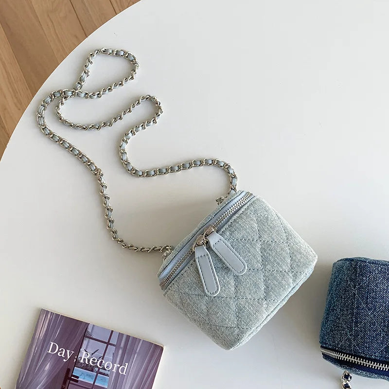 Mini Denim Crossbody Bags for Women 2023 Lingge Chains Shoulder Bag Fashion Brands Box Bag Lipstick Coins Purses and Handbags