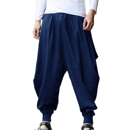 Men Harem Baggy Pants Men Hakama Linen Casual Wide Leg Mens Pants Japanese Trousers Men Cross-pants Crotch Pants Pantalon