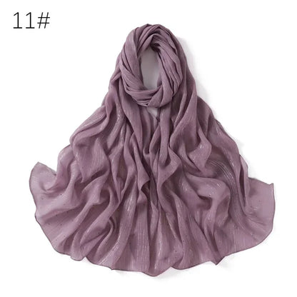 Plain Lurex Scarf Shawl Glitter Shimmer Muslim Woman Hijab Lady High Quality Wrap Stole Wrinkle Rhinestone Scarves Stoles